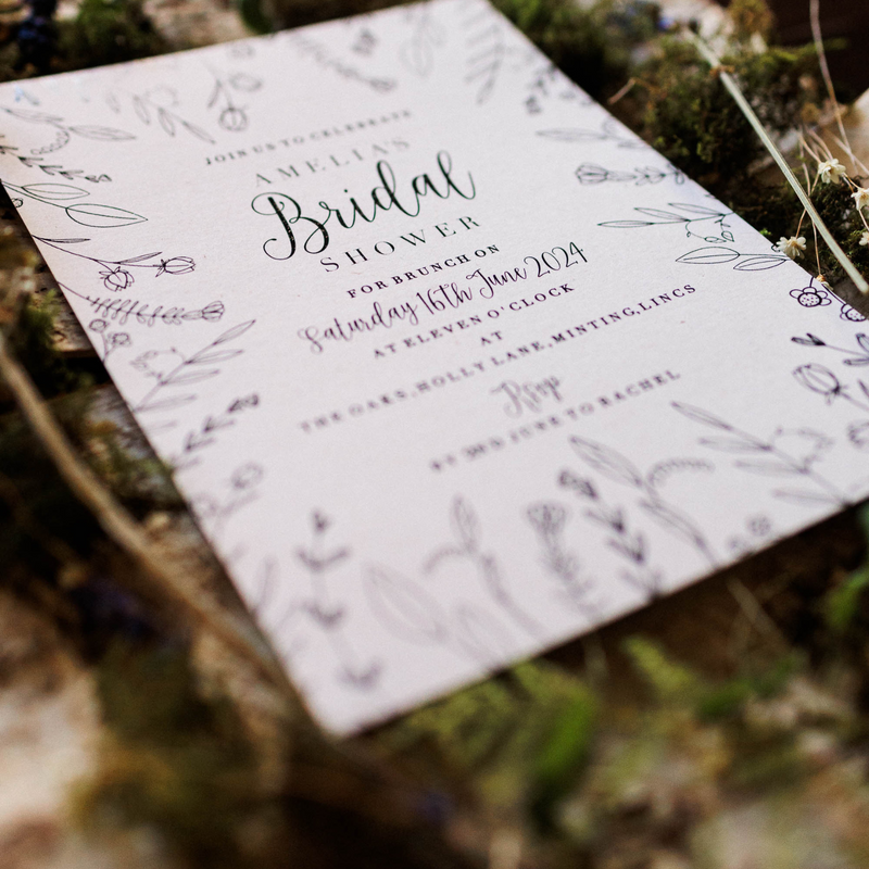 botanical flower illustration bridal shower invitation