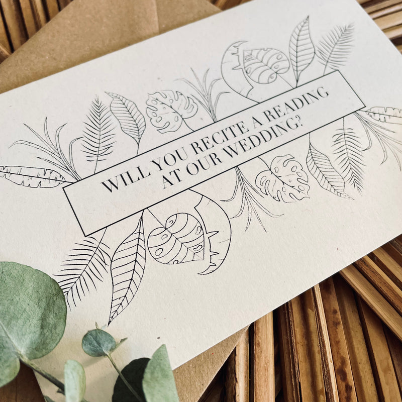 will you recite a reading at our wedding ceremony proposal card