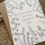 to my groom on our wedding day card botanical floral print