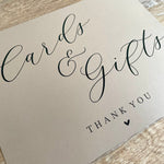 rustic cards and gifts sign