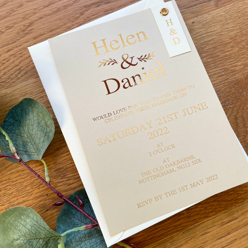 Gold Wedding Invitation with Initials Tag