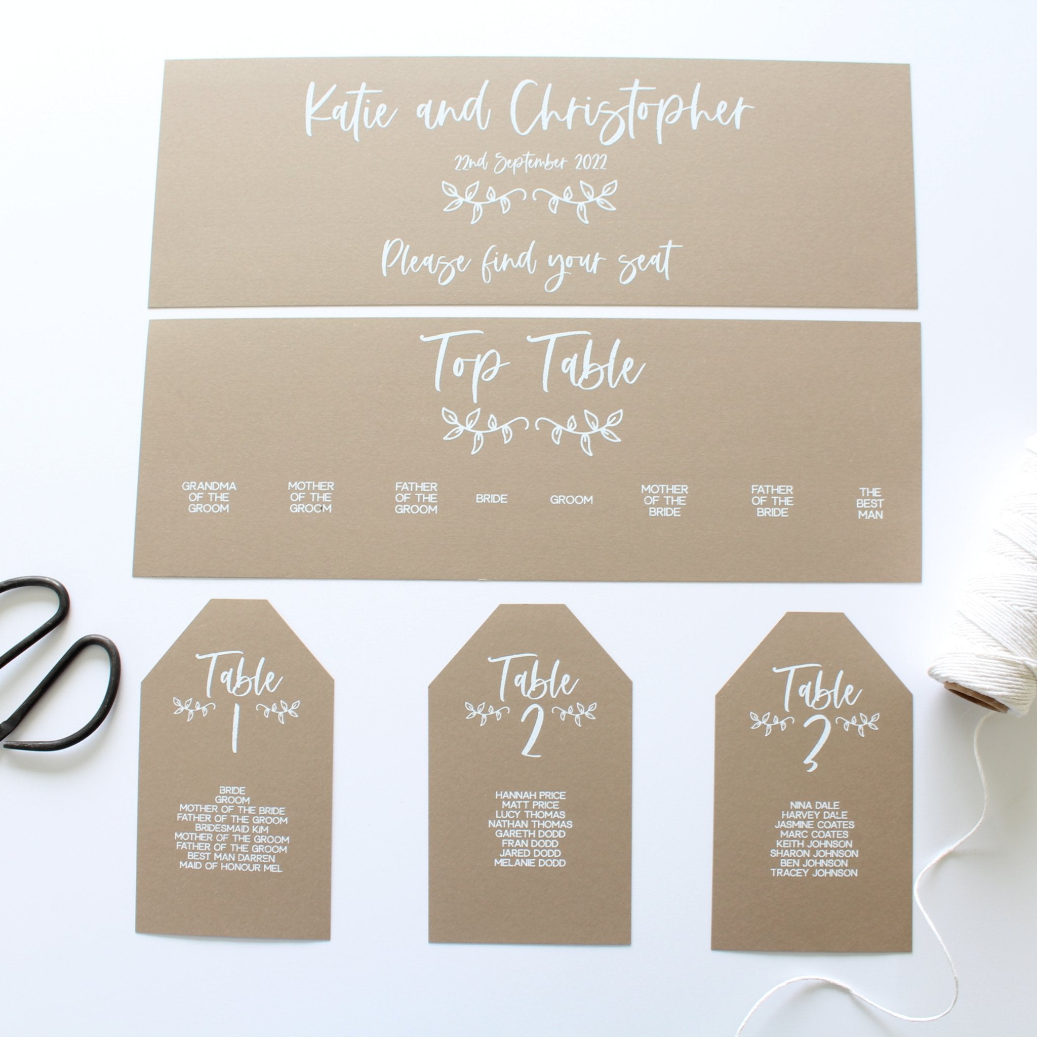 wedding table plan cards and headers