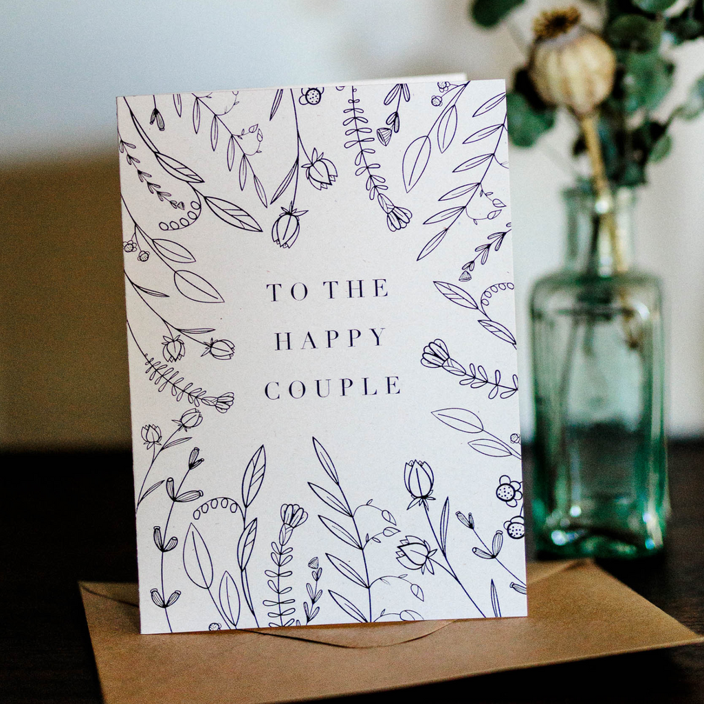 to the happy couple on their wedding day botanical illustration card