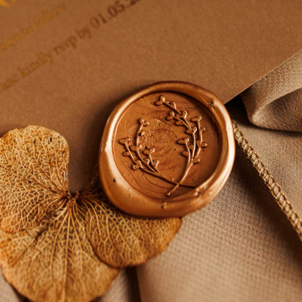 floral wreath wax seal for wedding invitations