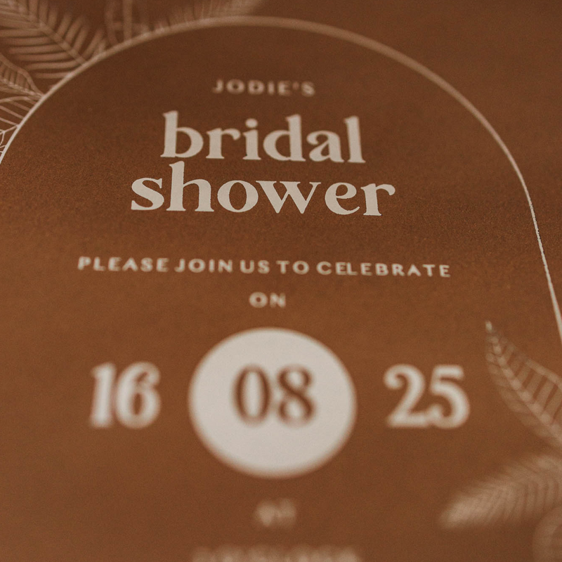 brown and white boho invitation for bride to be