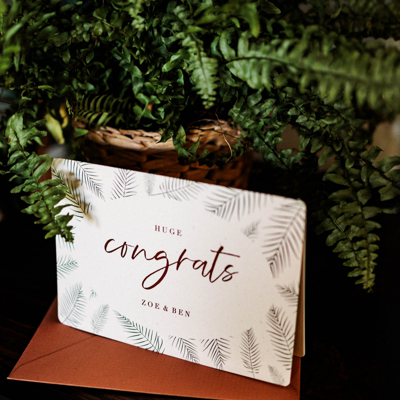 fern leaf congratulations card for the happy couple for engagement or wedding
