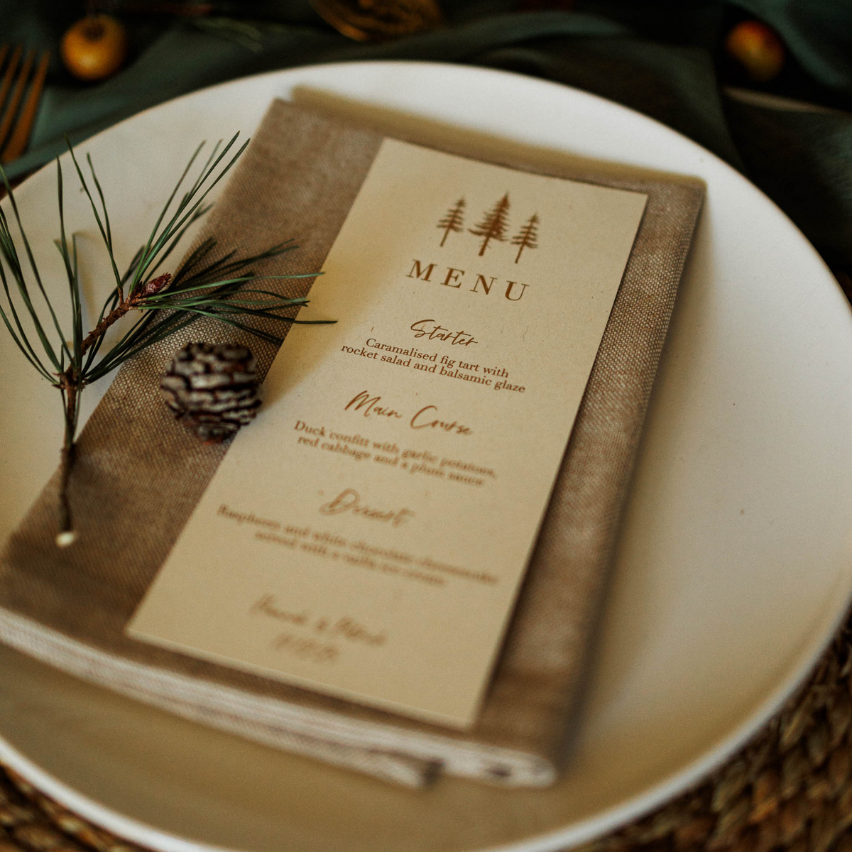 ivory and gold foil men cards for woodland wedding