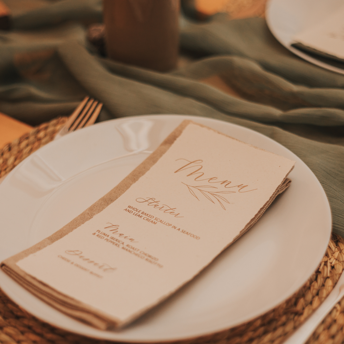 wedding menu card for place setting