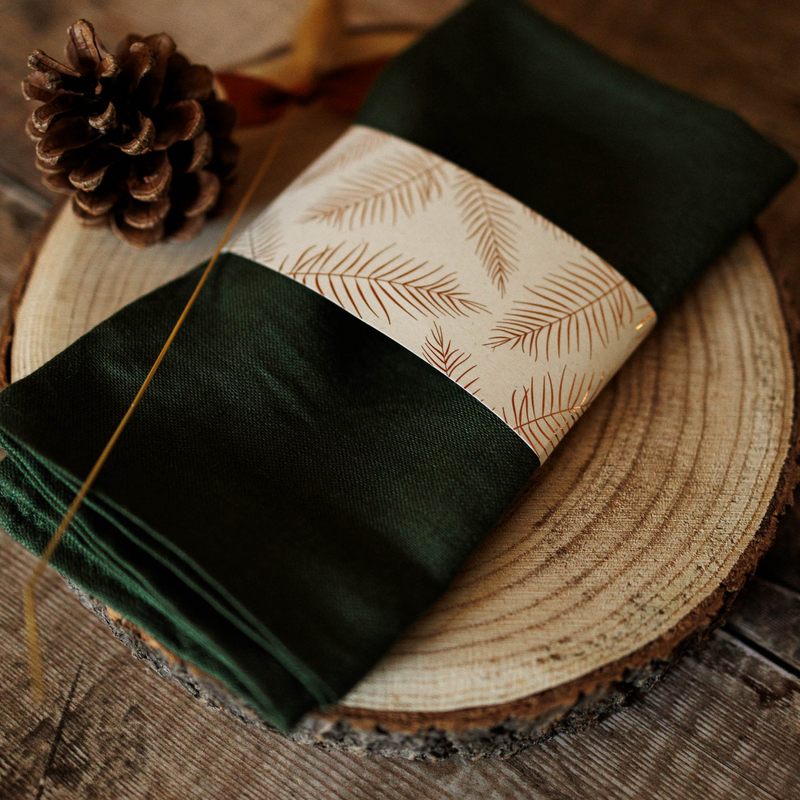 copper fern leaf napkin wrap for place settings for wedding or party