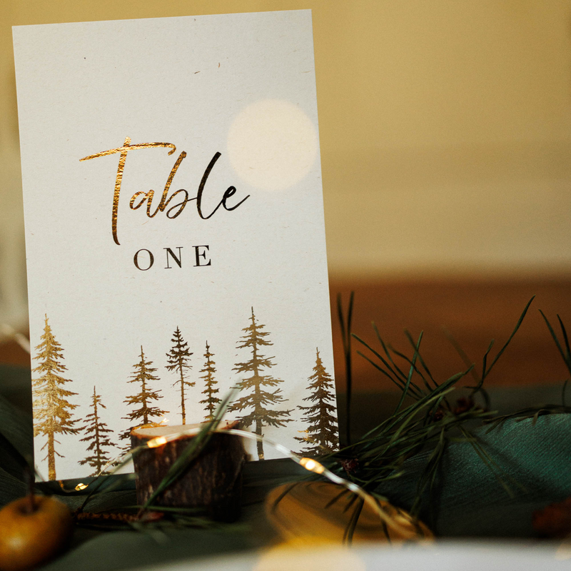 woodland table numbers for wedding with tree design