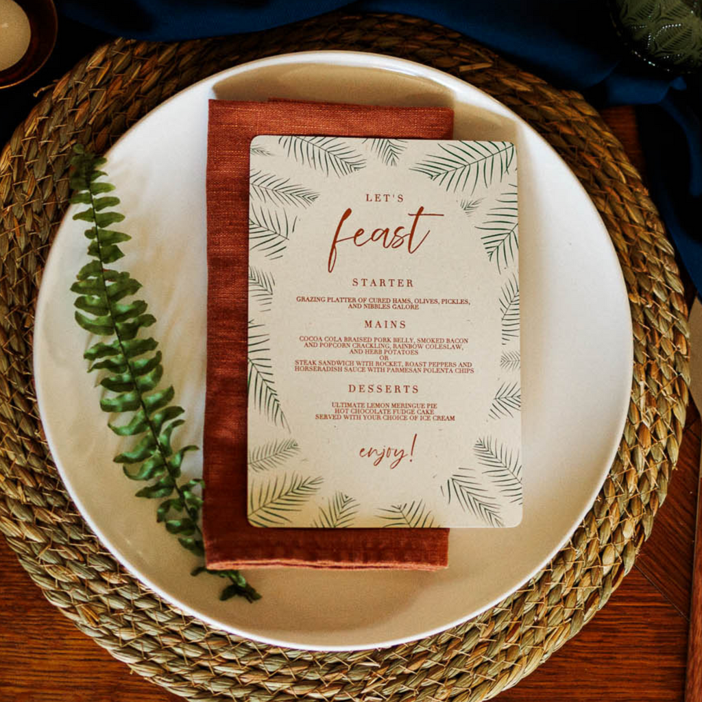 lets feats grazing menu card for tropical event