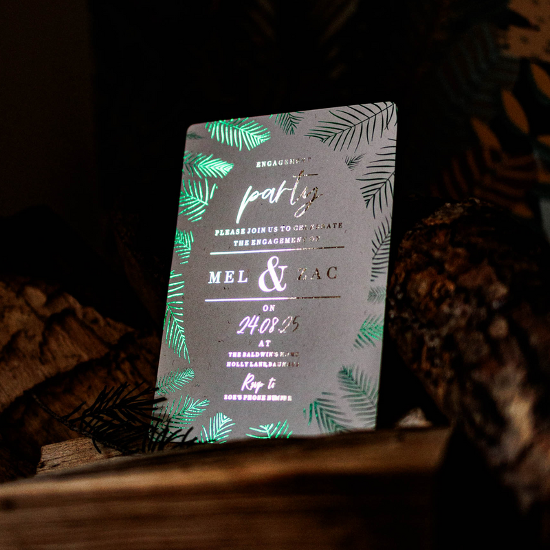 fern leaf pattern engagement invite for couple