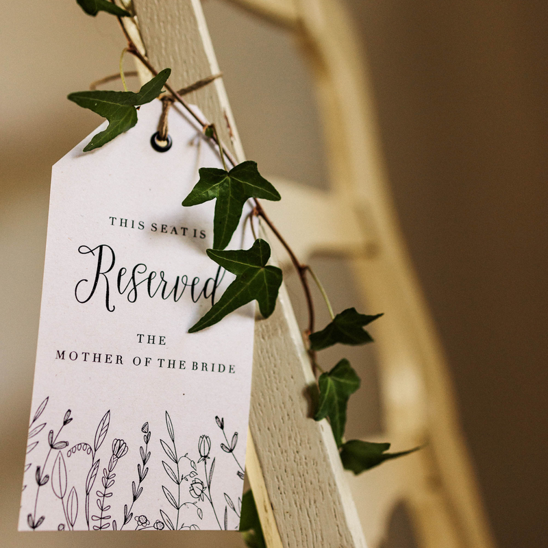 reserved tags for wedding ceremony seats floral illustraion