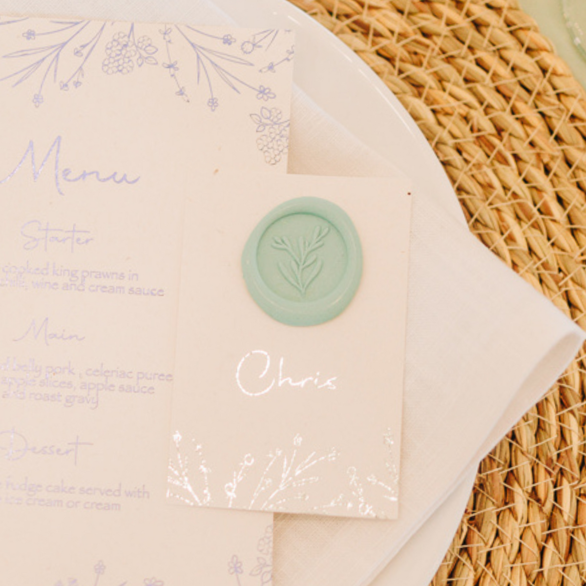 branch wax seal for wedding menus and place cards