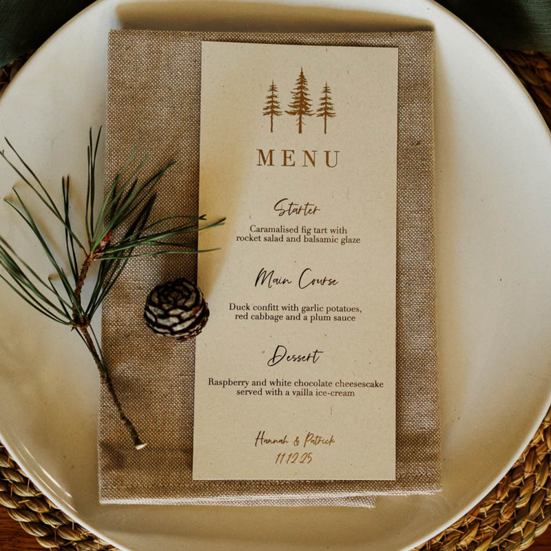 forest trees woodland menu for table decor