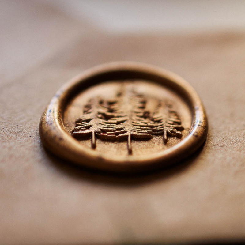 woodland trees wax seal design for forest wedding 