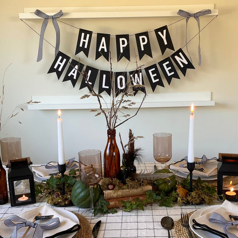 black and white happy halloween garland