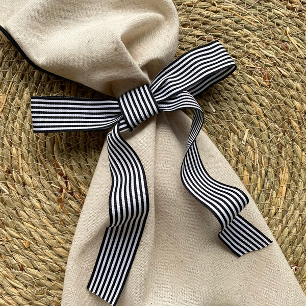 black and white striped pre made ribbon bow
