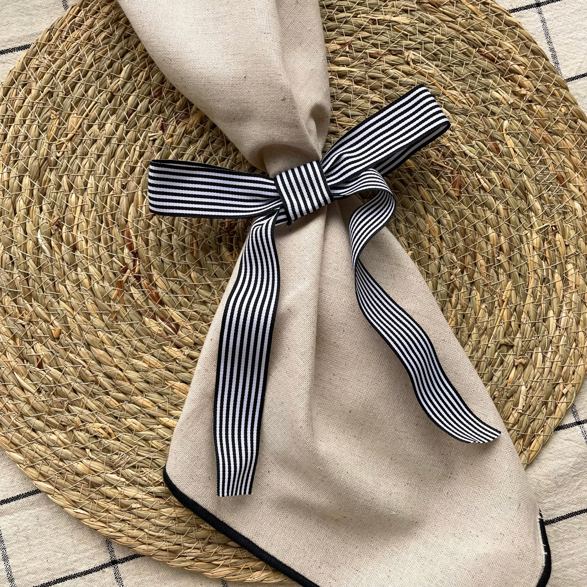 pre made ribbon bow black and white striped
