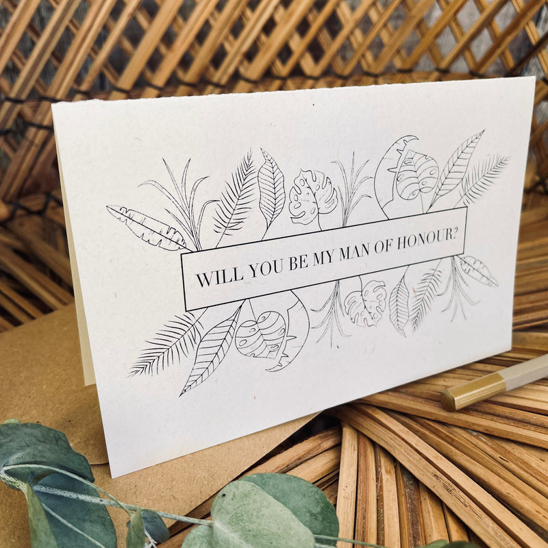 nature leaves will you be my man of honour cards