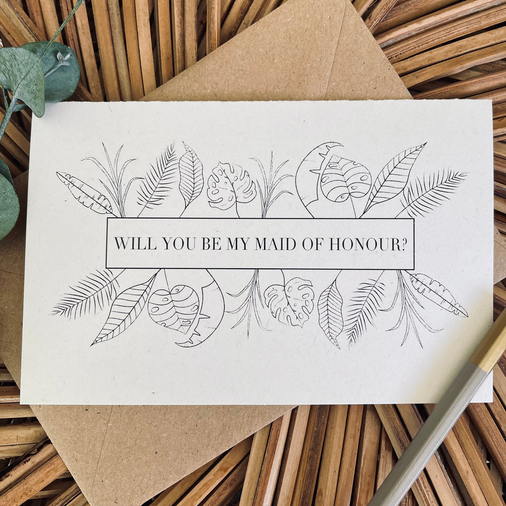 black and natural will you be my maid of honour card
