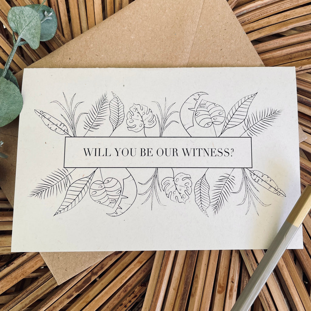 will you be our witness wedding proposal card