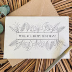 wedding proposal card will you be my best man on recycled card with black foil