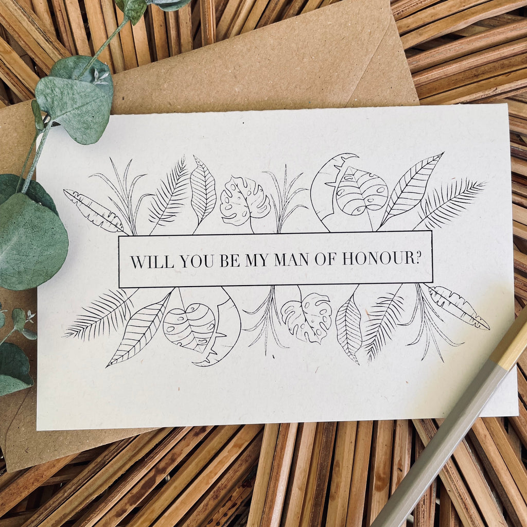 botanical leave will you be my man of honour card