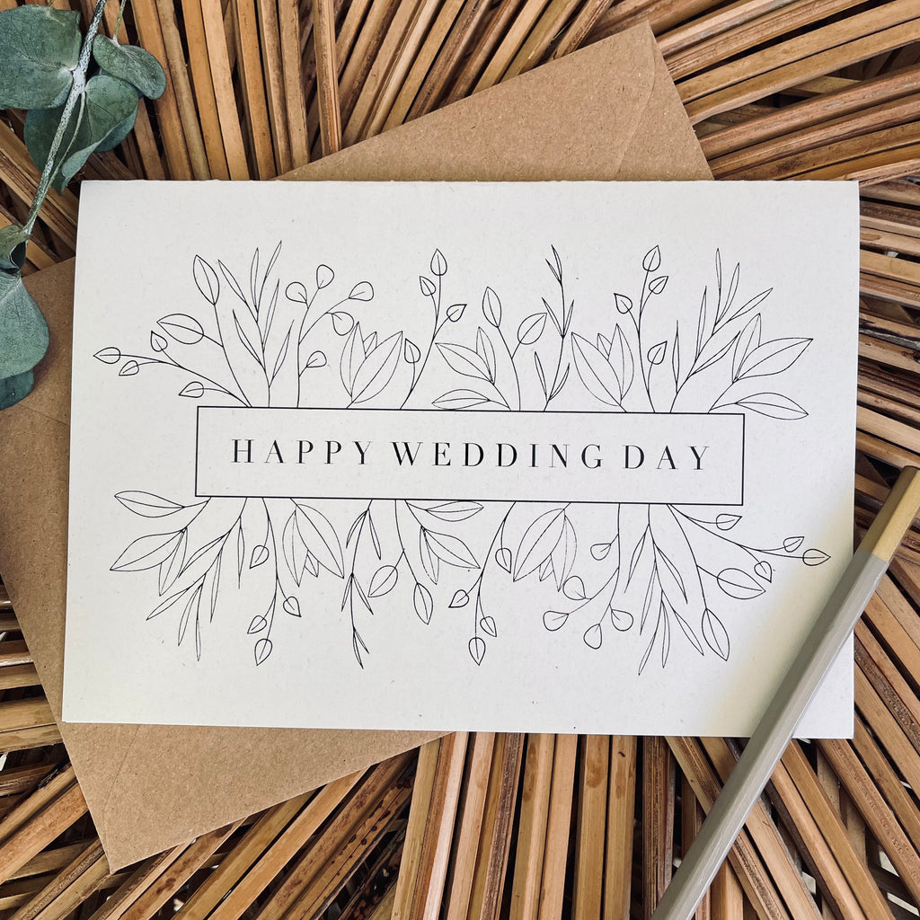 botanical happy wedding day card