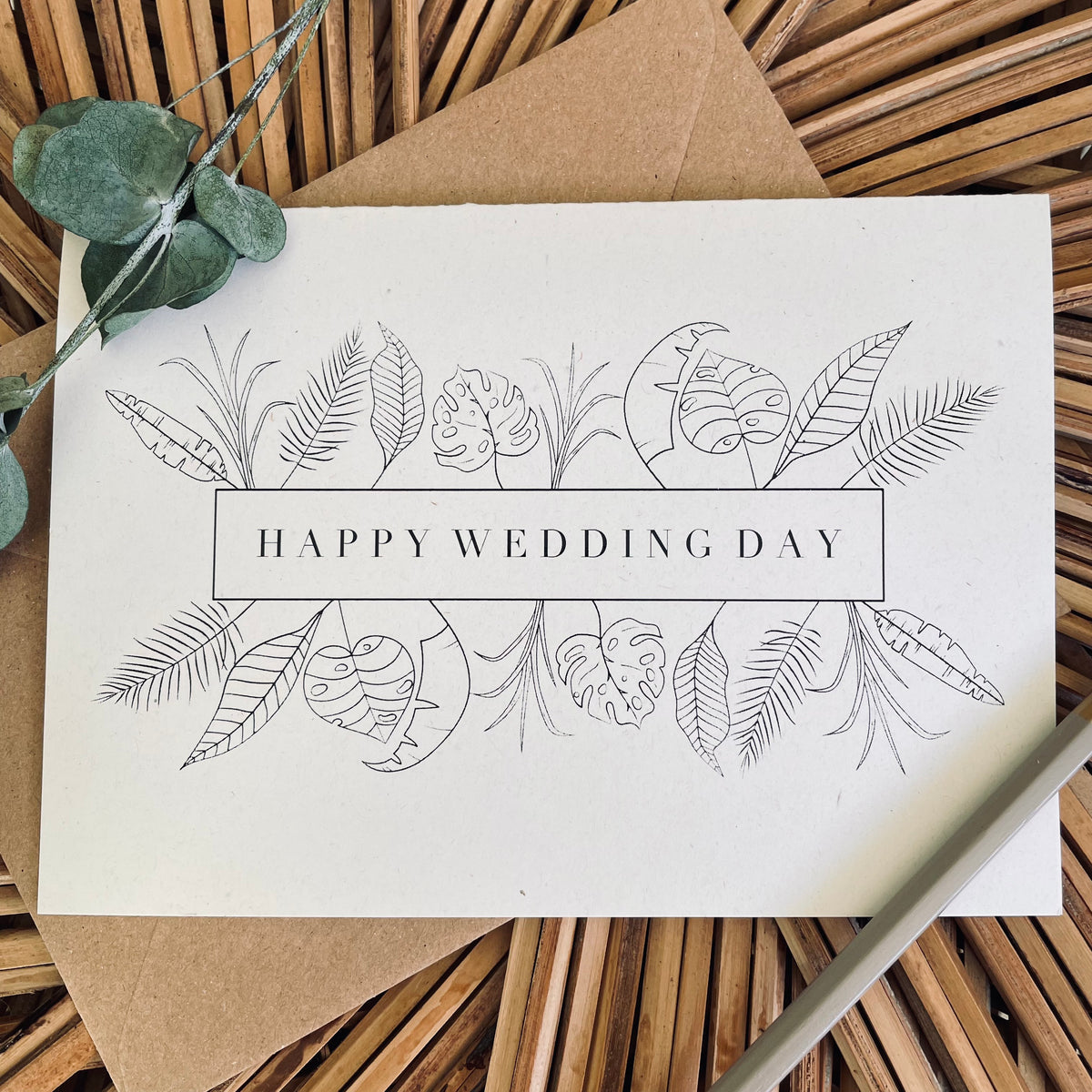 tropical leaves wedding card