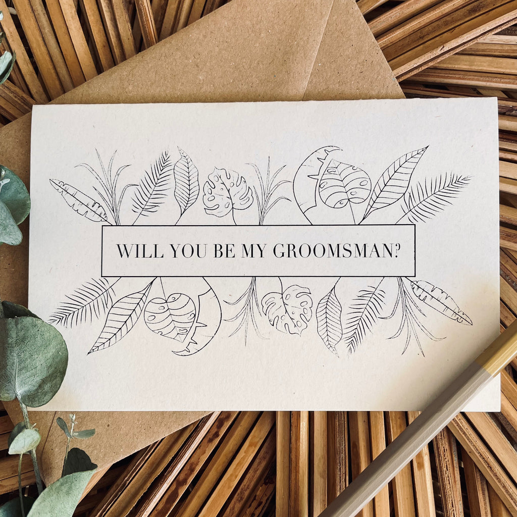 will you be my groomsman proposal card botanical print