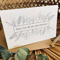 will you be my groomsman proposal card botanical print