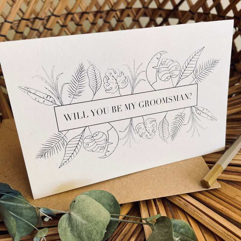 will you be my groomsman proposal card botanical print