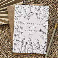 to my groom on our wedding day card botanical floral print