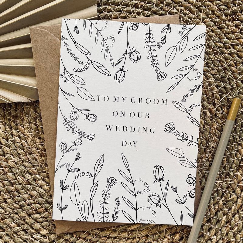 to my groom on our wedding day card botanical floral print