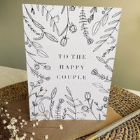 to the happy couple card for anniversary, wedding day or an engagement botanical floral print