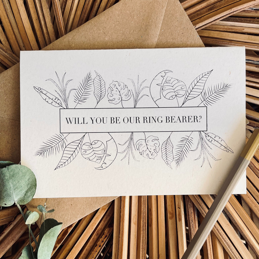 will you be our ring bearer card botanical design