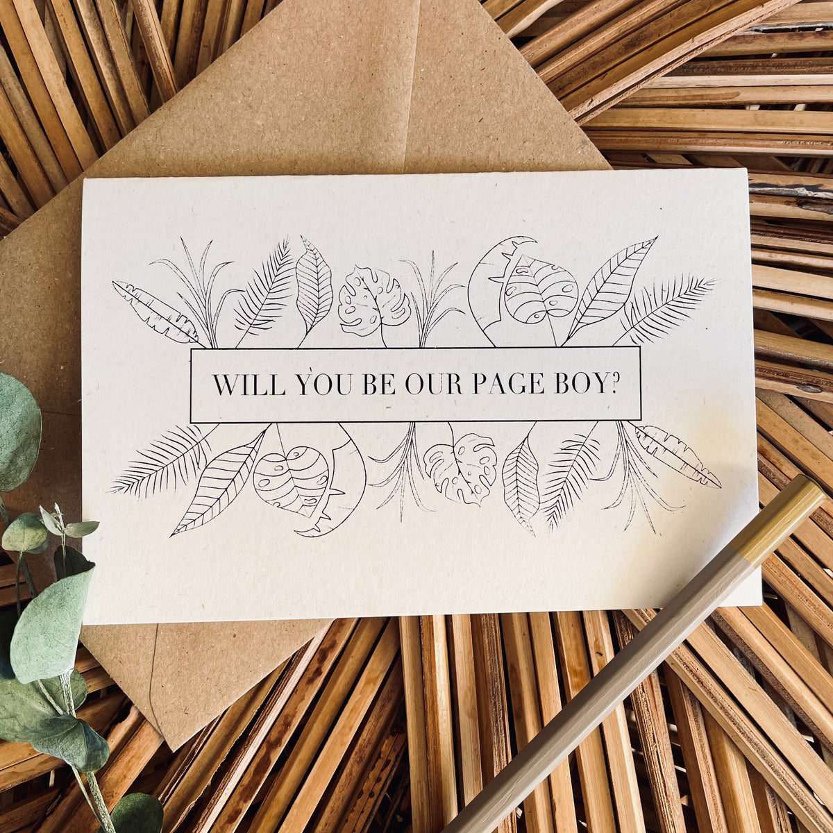 will you be our page boy card botanical design