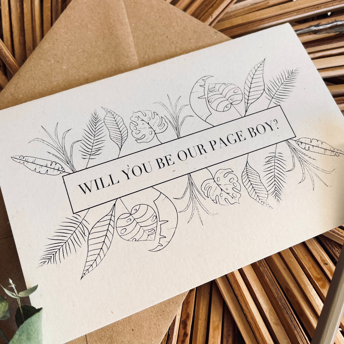 will you be our page boy card botanical design