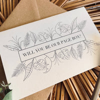 will you be our page boy card botanical design