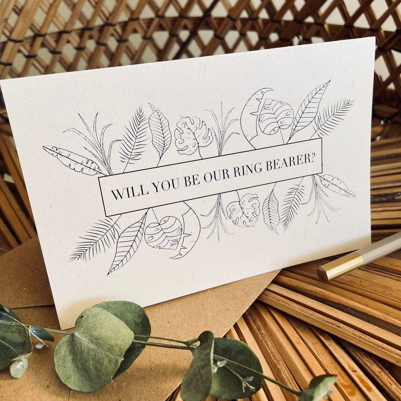 will you be our ring bearer card botanical design