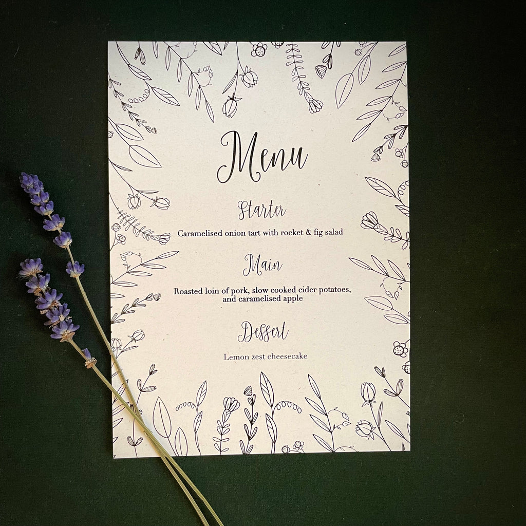 floral illustration menu for wedding