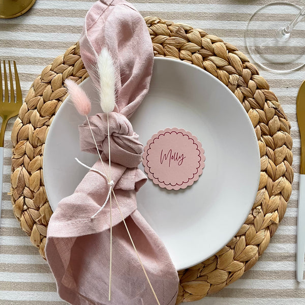 pink galentines day scallop name tags