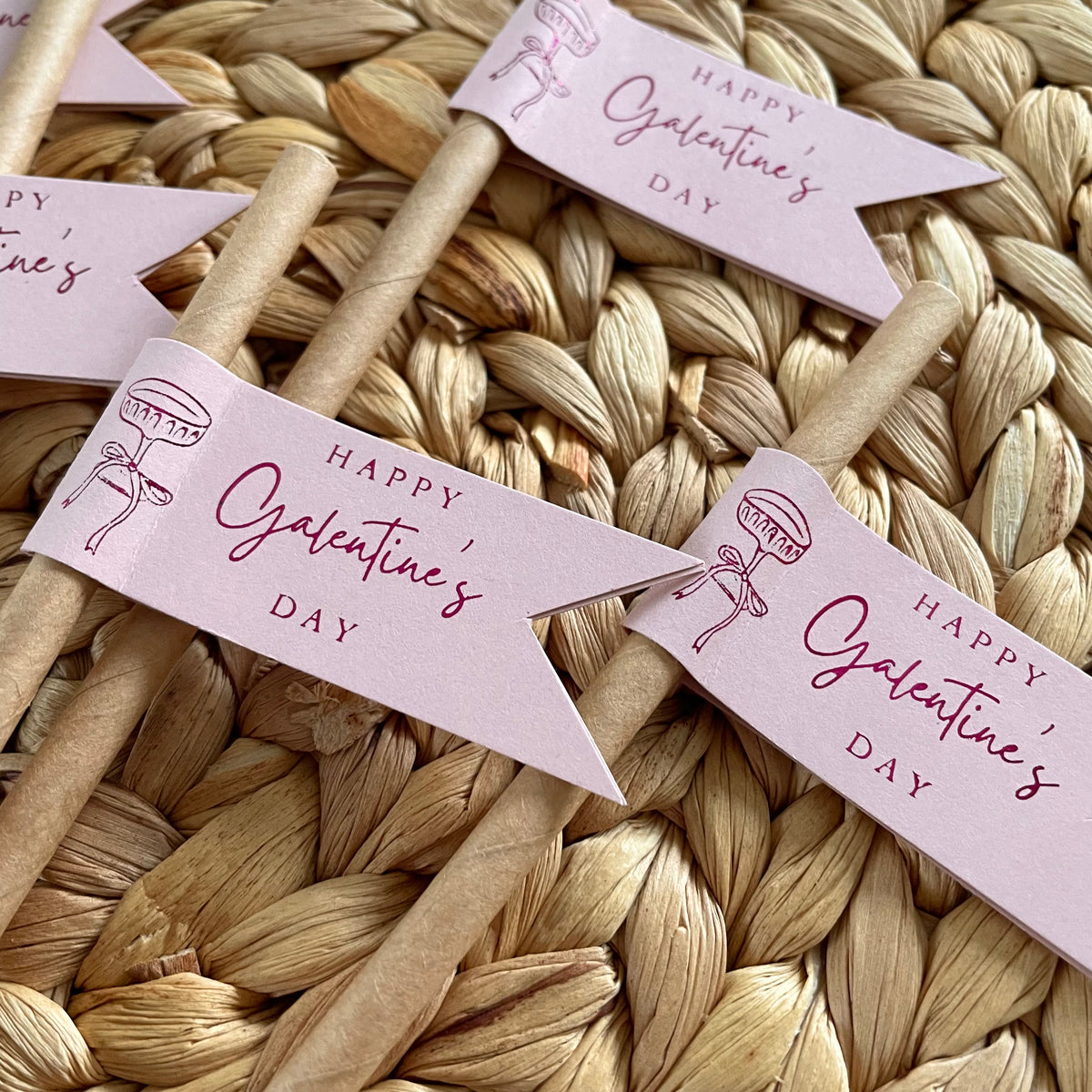 happy galentines day straw flags for drinks party