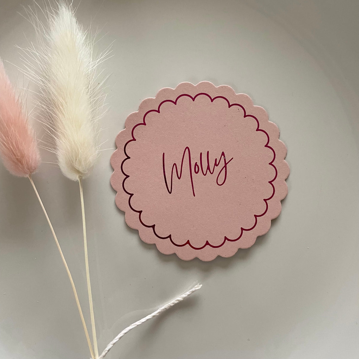 pink valentines day scallop name tags