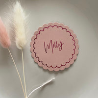 pink valentines day scallop name tags