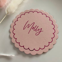 scallop blush pink name tags hot pink names