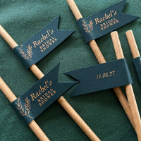 brown paper drink straws with personalised flags for bride to be on her bridal shower