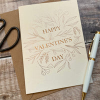 cream and gold foil leaves valentines day card for nature lover