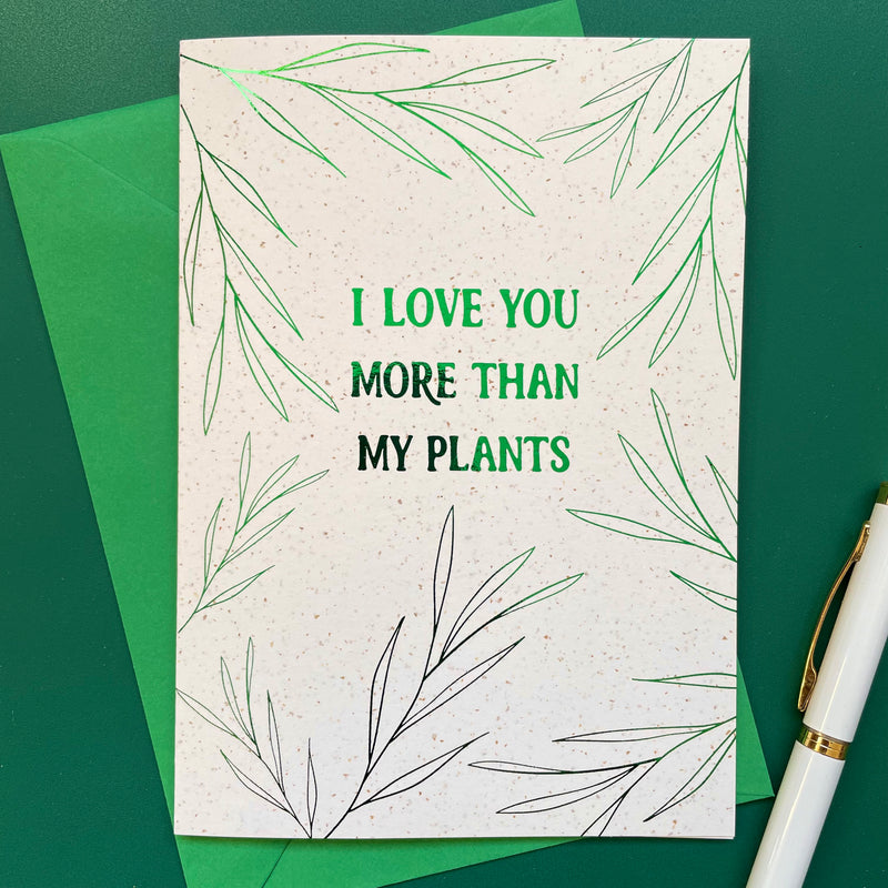 plant valentines card in green foil